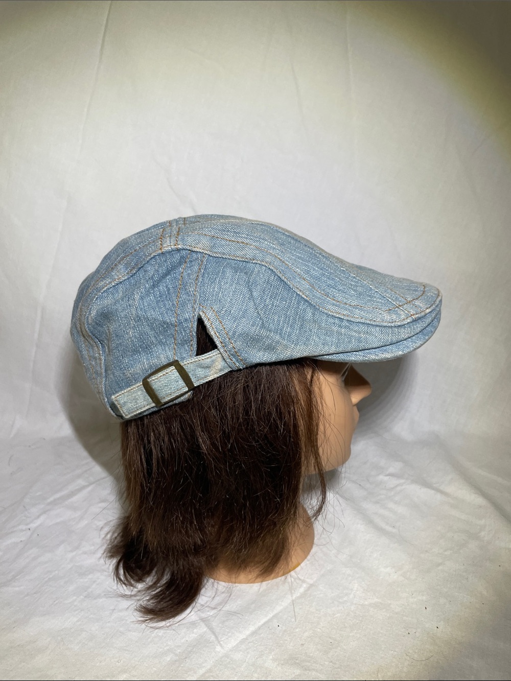 Light Blue Denim Newsboy Cap with Adjustable Buckle